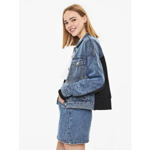 Джинсова куртка Bershka XAZ238714DCAQ XS Синя з чорним (DD8000004775050) ТОП в Одесі