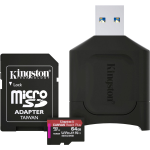 Kingston MicroSDXC 64GB Canvas React Plus Class 10 UHS-II U3 ​​​​V90 A1 + SD-адаптер + USB-кардрідер (MLPMR2/64GB) ТОП в Одесі