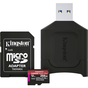 Kingston MicroSDXC 256GB Canvas React Plus Class 10 UHS-II U3 ​​​​V90 A1 + адаптер SD + USB-кардрідер (MLPMR2/256GB) в Одесі