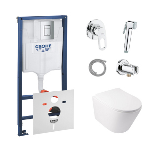 Комплект инсталляция Grohe Rapid SL 38772001 + унитаз с сиденьем Qtap Swan QT16335178W + набор для гигиенического душа со смесителем Grohe BauLoop 111042 ТОП в Одессе