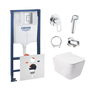 Комплект инсталляция Grohe Rapid SL 38772001 + унитаз с сиденьем Qtap Crow QT05335170W + набор для гигиенического душа со смесителем Grohe BauLoop 111042 лучшая модель в Одессе