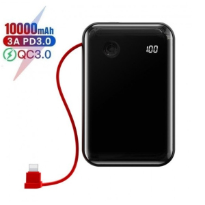 Павербанк Baseus Digital Display 10000 mAh 15W/3A Quick Charge + кабель Lightning для iPhone/iPad/Samsung/Xiaomi/Huawei black