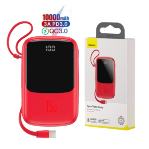 купить Павербанк Baseus 15W Q Pow Display Fast Charge 10000mAh + кабель Type-C для/iPad/Samsung/Xiaomi/Huawei/iPhone red