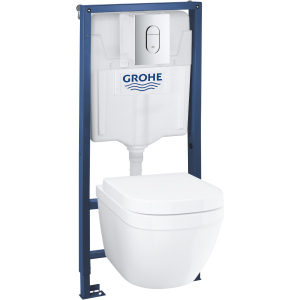 Инсталляция GROHE Solido 39536000 (Rapid SL 38528001) c панелью смыва Arena Cosmopolitan 38844000 + унитаз Euro Ceramic 39328000 Rimless с сиденьем SoftClose 39330000 дюропласт