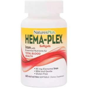 Комплекс із залізом Hema-Plex, Iron, Nature's Plus, 60 М'яких Желатинових Капсул (097467376915) краща модель в Одесі