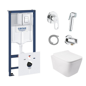 Комплект инсталляция Grohe Rapid SL 38827000 + унитаз с сиденьем Qtap Crow QT05335170W + набор для гигиенического душа со смесителем Grohe BauLoop 111042 в Одессе