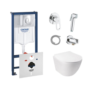 Комплект инсталляция Grohe Rapid SL 38721001 + унитаз с сиденьем Qtap Jay QT07335176W + набор для гигиенического душа со смесителем Grohe BauLoop 111042 надежный