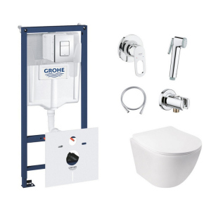 Комплект інсталяція Grohe Rapid SL 38827000 + унітаз з сидінням Qtap Jay QT07335176W + набір для гігієнічного душу зі змішувачем Grohe BauLoop 111042 (38827000QT07335176W111042)