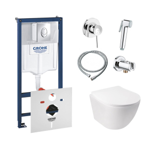 хороша модель Комплект інсталяція Grohe Rapid SL 38721001 + унітаз з сидінням Qtap Jay QT07335176W + набір для гігієнічного душу зі змішувачем Grohe BauClassic 111048 (38721001QT07335176W110)