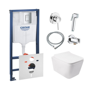 Комплект інсталяція Grohe Rapid SL 38772001 + унітаз з сидінням Qtap Crow QT05335170W + набір для гігієнічного душу зі змішувачем Grohe BauClassic 111048 (38772001QT05335170W110)