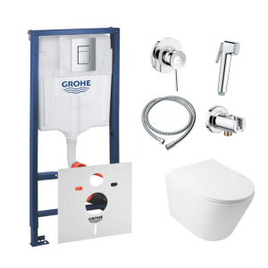 Комплект інсталяція Grohe Rapid SL 38772001 + унітаз з сидінням Qtap Swan QT16335178W + набір для гігієнічного душу зі змішувачем Grohe BauClassic 111048 (38772001QT16335178W110) в Одесі