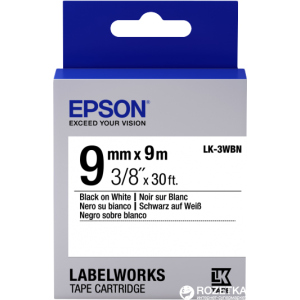 Картридж зі стрічкою Epson LabelWorks LK3WBN 9 мм/9 м Black/White (C53S653003) в Одесі