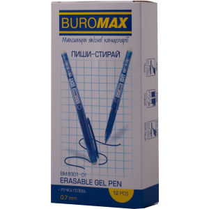 Набір гелевих ручок Buromax Erase Slim Пиши-прай 0.7 мм Синій корпус 12 шт (BM.8301-01) краща модель в Одесі