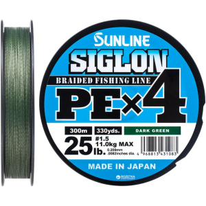 Шнур Sunline Siglon PE х4 300 м # 1.5/0.209 мм 11 кг Темно-зелений (16580948) в Одесі