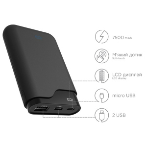 УМБ Ergo 7500 mAh Type-C Rubber Black (LI-U3) ТОП в Одесі