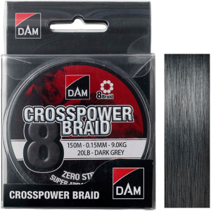 Шнур DAM Crosspower 8-Braid 150 м 0.15 мм 9.0 кг Темно-сірий (66588) ТОП в Одесі