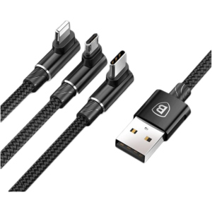 Кабель Baseus MVP 3 in 1 Mobile Game Cable USB for M+L+T 3.5A 1.2 м Black (CAMLT-WZ01) ТОП в Одесі