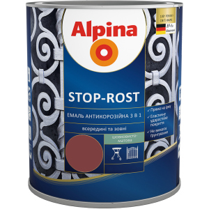 Емаль Alpina Stop-Rost 3 в 1 Ral 3011 Шовковисто-матова 0.75 л Червоно-коричнева (948103634) в Одесі