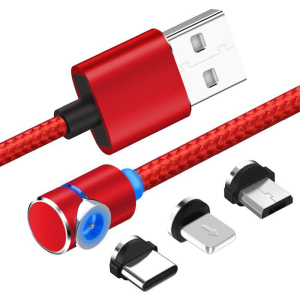 Магнітний кабель USB XoKo SC-370 Magneto Game Red 3 в 1 - Lightning, Micro USB, Type-C 1 м (SC-370MGNT-RD) краща модель в Одесі