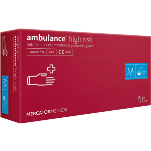 Рукавички Mercator Medical Ambulance High Risk нестерильні латексні неопудрені M 25 пар Сині (17201900) ТОП в Одесі