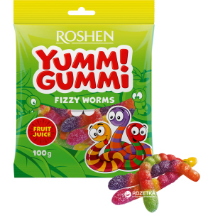Упаковка цукерок Roshen желейних Yummi Gummi Worms 100 г х 22 шт (4823077622182) ТОП в Одесі