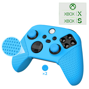 Силиконовый, защитный синий чехол-кейс DOBE для геймпада Microsoft Wireless Controller консоли Xbox Series S | X, две накладки на стики (thumb grips) лучшая модель в Одессе