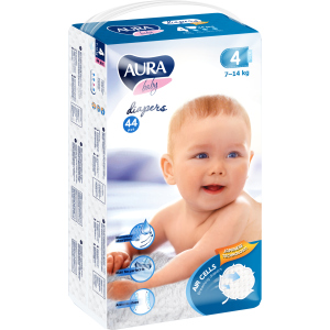 Подгузники одноразовые для детей AURA baby 4 7-14 кг 44 шт (4752171003309) лучшая модель в Одессе