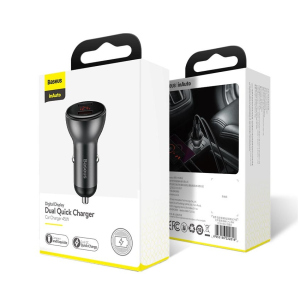 Автомобільне зарядне Baseus Digital Display Dual SCP Quick Charge Car Charger 45W 5A з вольтметром краща модель в Одесі