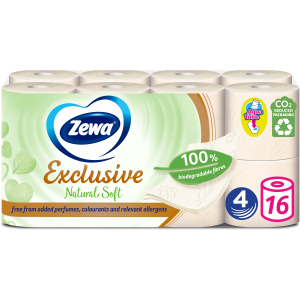 Туалетная бумага Zewa Exclusive Natural Soft бело-кремовая 4 слоя 16 рулонов (7322541361918)