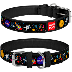 Нашийник для собак шкіряний Collar WAUDOG Design з QR паспортом, малюнок "NASA", M, Ш 20 мм, Дл 30-39 см (0020-0047-01) ТОП в Одесі