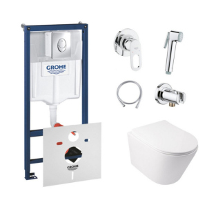 Комплект инсталляция Grohe Rapid SL 38721001 + унитаз с сиденьем Qtap Swan QT16335178W + набор для гигиенического душа со смесителем Grohe BauLoop 111042 в Одессе