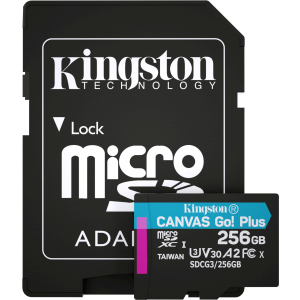 Kingston MicroSDXC 256 ГБ Canvas Go! Plus Class 10 UHS-I U3 V30 A2 + SD-адаптер (SDCG3/256GB) в Одесі