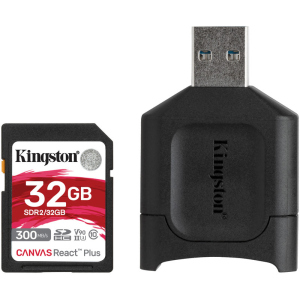 Kingston SDHC 32GB Canvas React Plus Class 10 UHS-II U3 ​​V90 + USB-кардридер (MLPR2/32GB) ТОП в Одесі