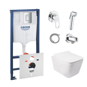 Комплект инсталляция Grohe Rapid SL 38772001 + унитаз с сиденьем Qtap Crow QT05335170W + набор для гигиенического душа со смесителем Grohe BauLoop 111042 лучшая модель в Одессе