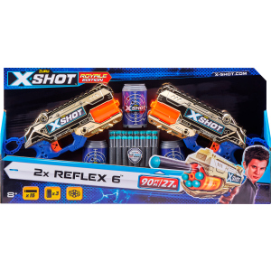 Набір скорострільних бластерів Zuru X-Shot Excel Reflex 6 Double 16 патронів + 3 банки Golden (36480Z) (193052031310) в Одесі