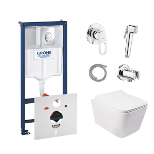 Комплект инсталляция Grohe Rapid SL 38721001 + унитаз с сиденьем Qtap Crow QT05335170W + набор для гигиенического душа со смесителем Grohe BauLoop 111042