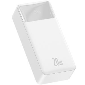 Повербанк BASEUS Bipow Digital Display Power Bank 30000mAh | 2USB / 1Type-C, PD / QC, 20W, 3A | White ТОП в Одесі