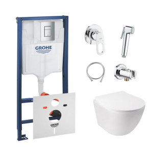 Комплект інсталяція Grohe Rapid SL 38772001 + унітаз з сидінням Qtap Jay QT07335176W + набір для гігієнічного душу зі змішувачем Grohe BauLoop 111042 (38772001QT07335176W111042)