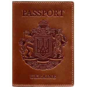 Новый Обложка для паспорта кожаная с украинским гербом BlankNote BN-OP-UA-k Коричневая лучшая модель в Одессе